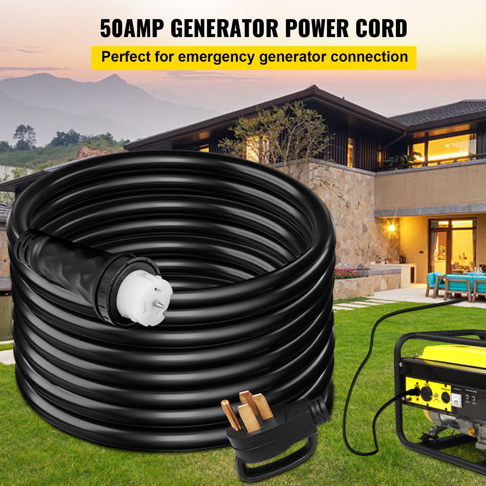 25Ft 50 Amp Generator Extension Cord STW 6/3 + 8/1 Generator Cord 125V 250V Generator Power Cord N14-50P & SS2-50R & CS6364 Twist Lock Connectors