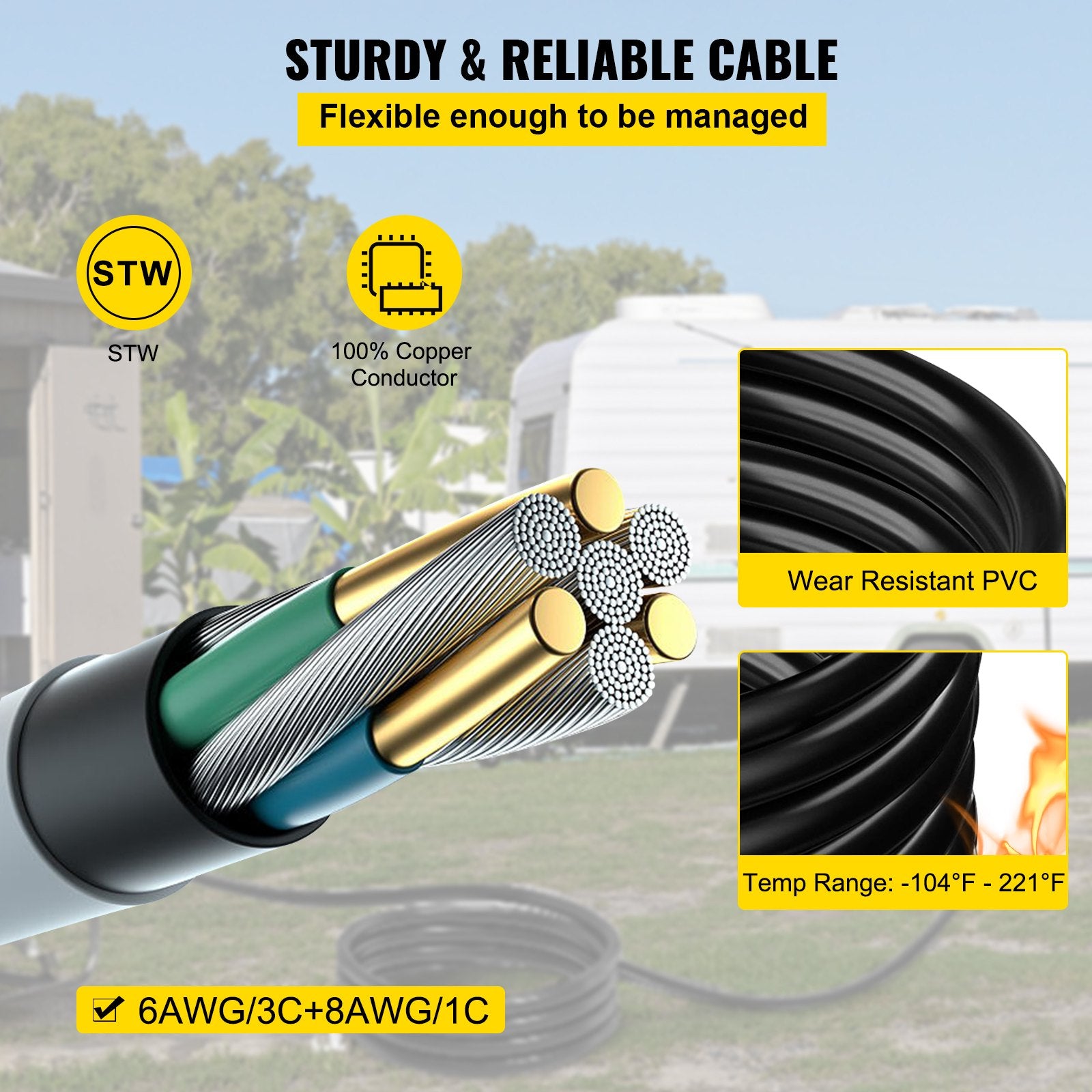 25Ft 50 Amp Generator Extension Cord STW 6/3 + 8/1 Generator Cord 125V 250V Generator Power Cord N14-50P & SS2-50R & CS6364 Twist Lock Connectors