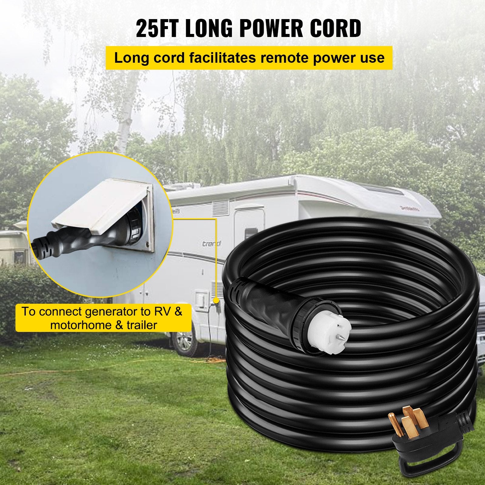 25Ft 50 Amp Generator Extension Cord STW 6/3 + 8/1 Generator Cord 125V 250V Generator Power Cord N14-50P & SS2-50R & CS6364 Twist Lock Connectors